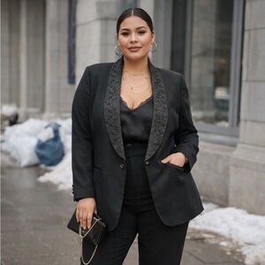 Vintage Jessica McClintock Black Tuxedo Blazer Lace Shawl Lapel Plus Size 18